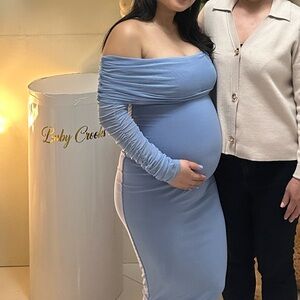Elegant Blue Off-Shoulder Maternity Dress